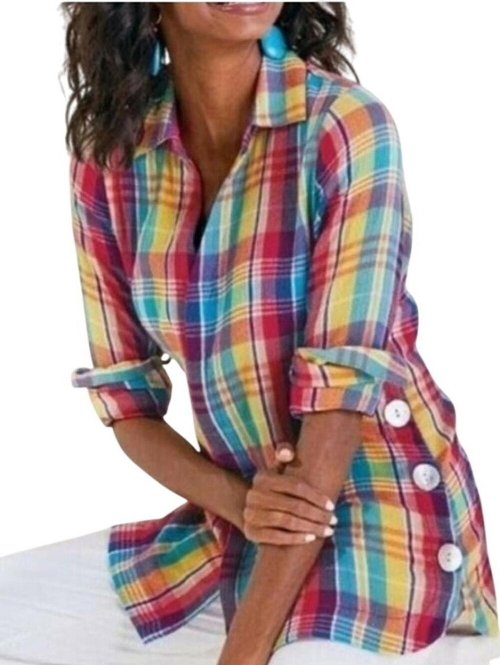 Soft Surroundings Multicolor Plaid Button-Down Shirt